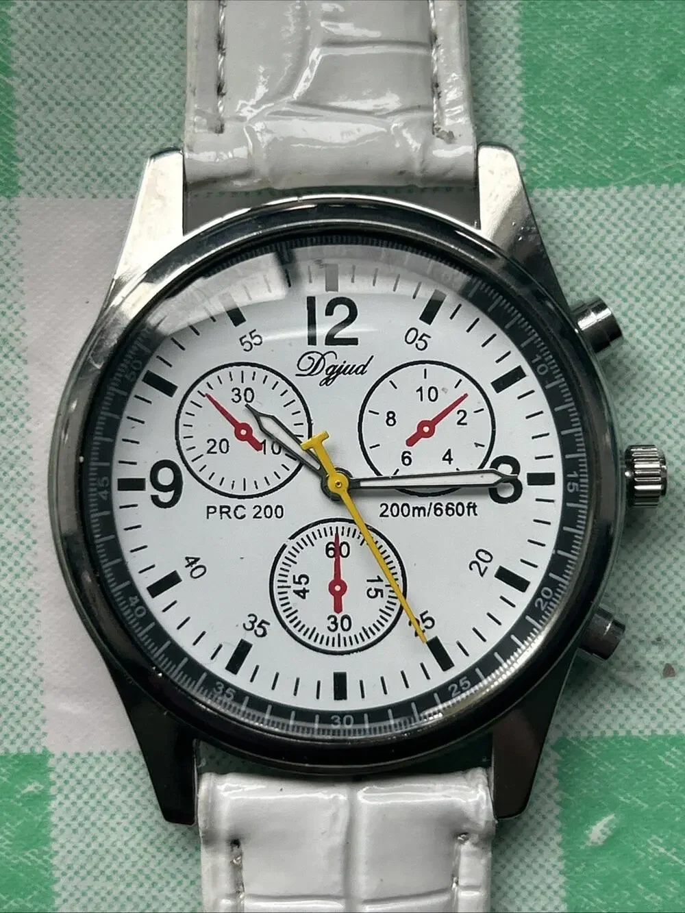 Dgjud Dark Silver Tone White Band Quartz Watch